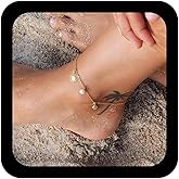 Xduargs Boho Sun Anklet Bracelet Gold Shell Conch Ankle Chain Vintage Pearl Dangle Foot Chain Adjustable Sunburst Dangle Link Bracelet Accessories for Women