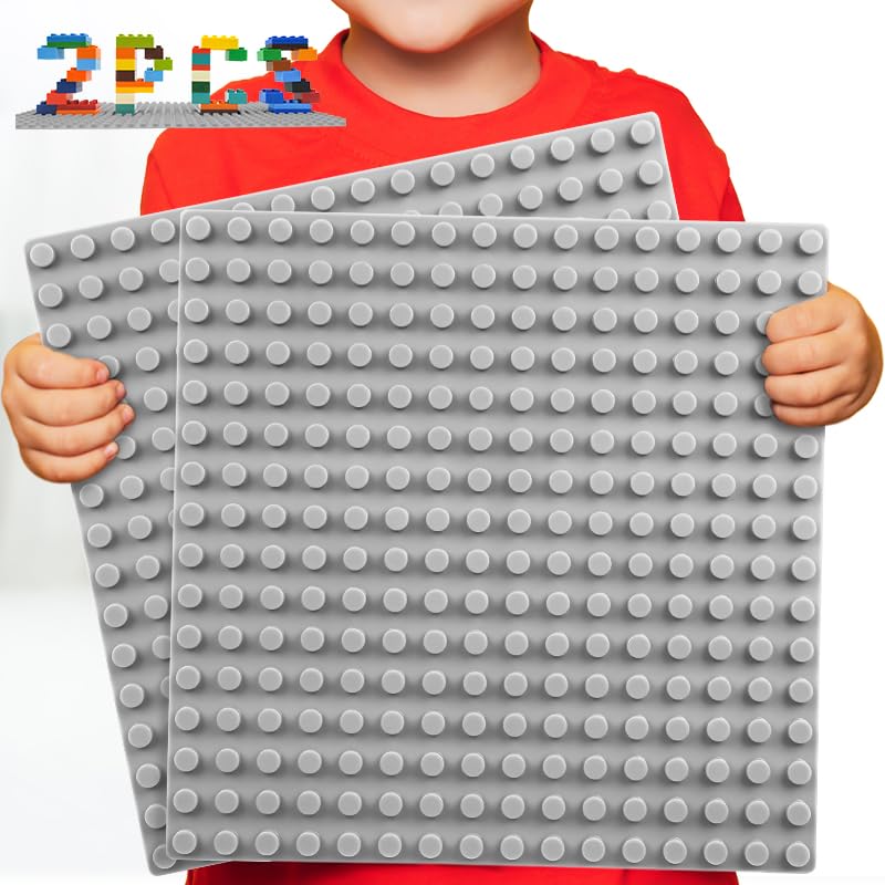 2 Pcs Large Building Block Baseplates (10'' x 10'' / 25.5cm) | Big Brick Construction Boards | 16x16 Studs Gray Base Plates Compatible with All Leading Brands | Kids Ages 3+ — image 1