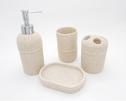 TOTO DEALS Soap Dispenser, Toothbrush Holder, Utility and Soap Dish Bathroom Sanitary Set (Brown) - Set of 4