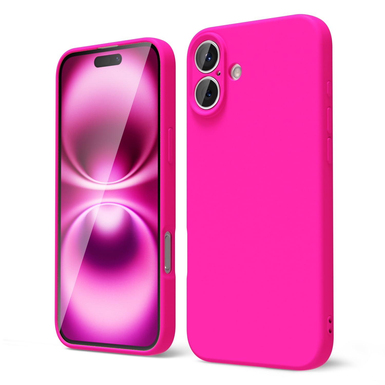 Photo 1 of oakxco for iPhone 16 Plus Phone Case Liquid Silicone, Thin Slim Soft Rubber Gel TPU Plain Protective Simple Cover for Women Girl Cute, Matte Solid Color Aesthetic, Hot Pink