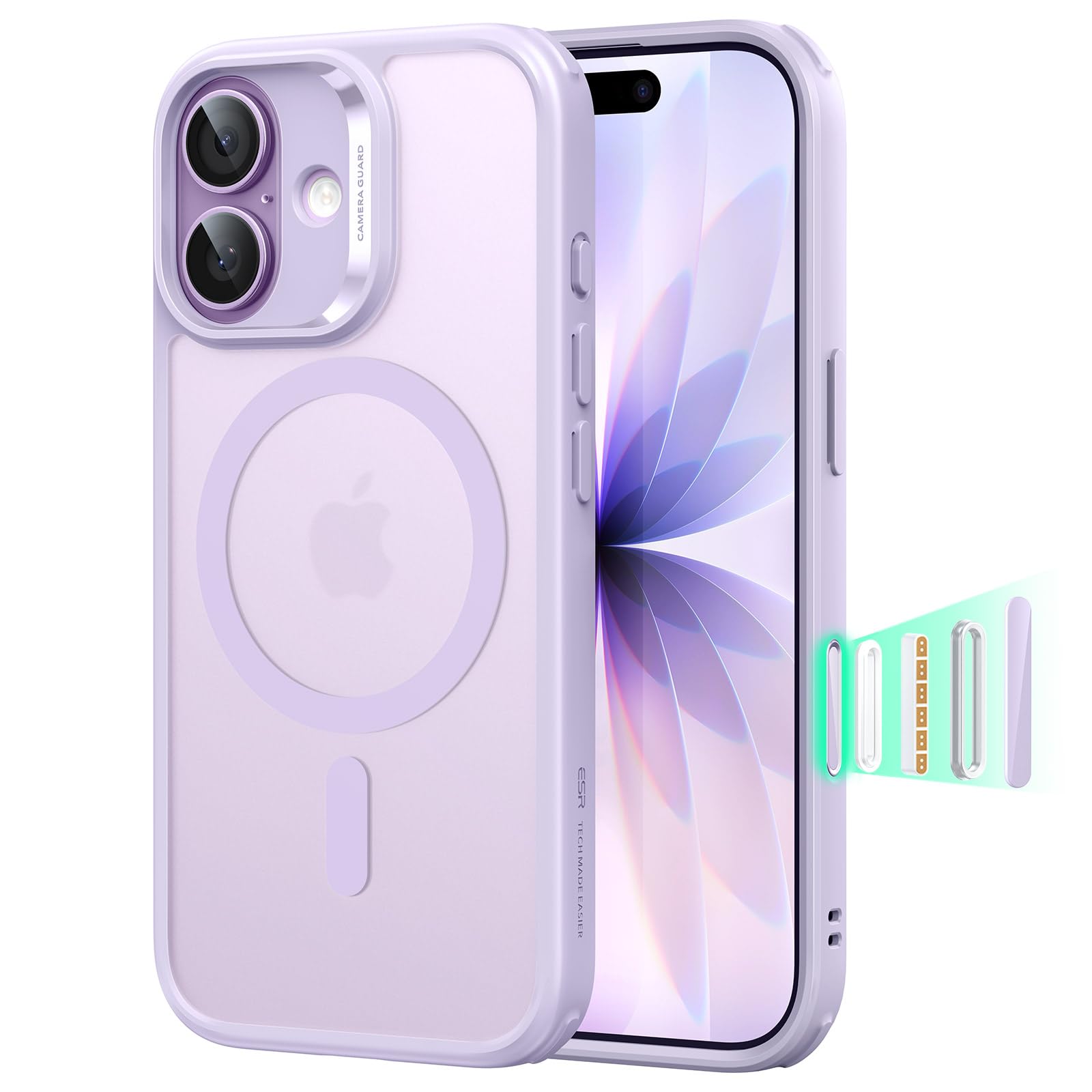 Photo 1 of ESR for iPhone 17 Case, Camera Control, Compatible with MagSafe, Shockproof Military-Grade Protection, Magnetic Phone Case for iPhone 17, Classic Hybrid Case,Frosted Light Purple