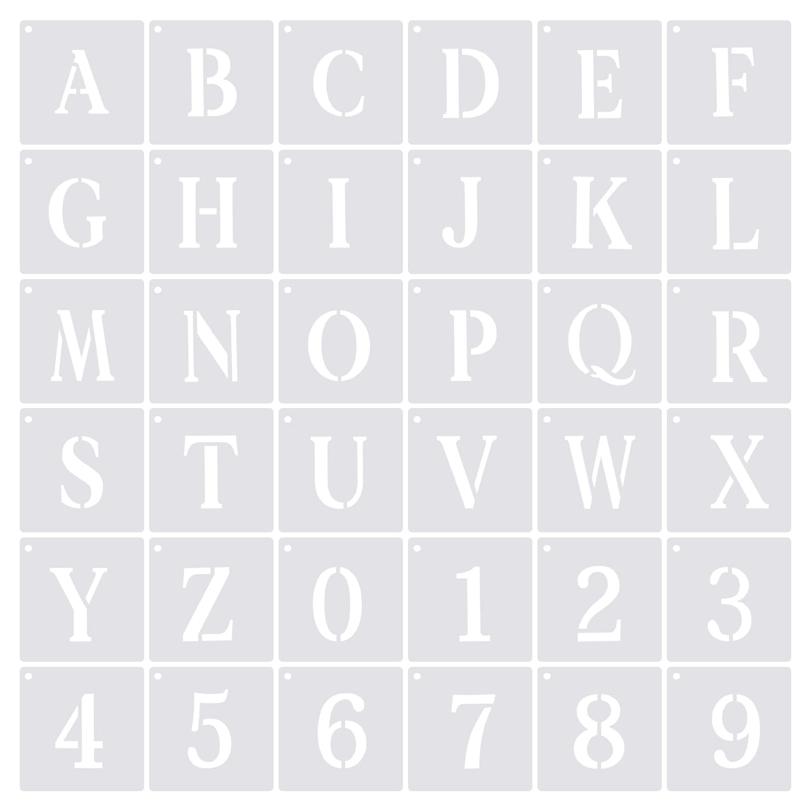 PATIKIL 2 Inch Letter Number Stencils, 36 Pack 3" Width Reusable Plastic Alphabet Numbers Templates Set with Ring for Drawing, White