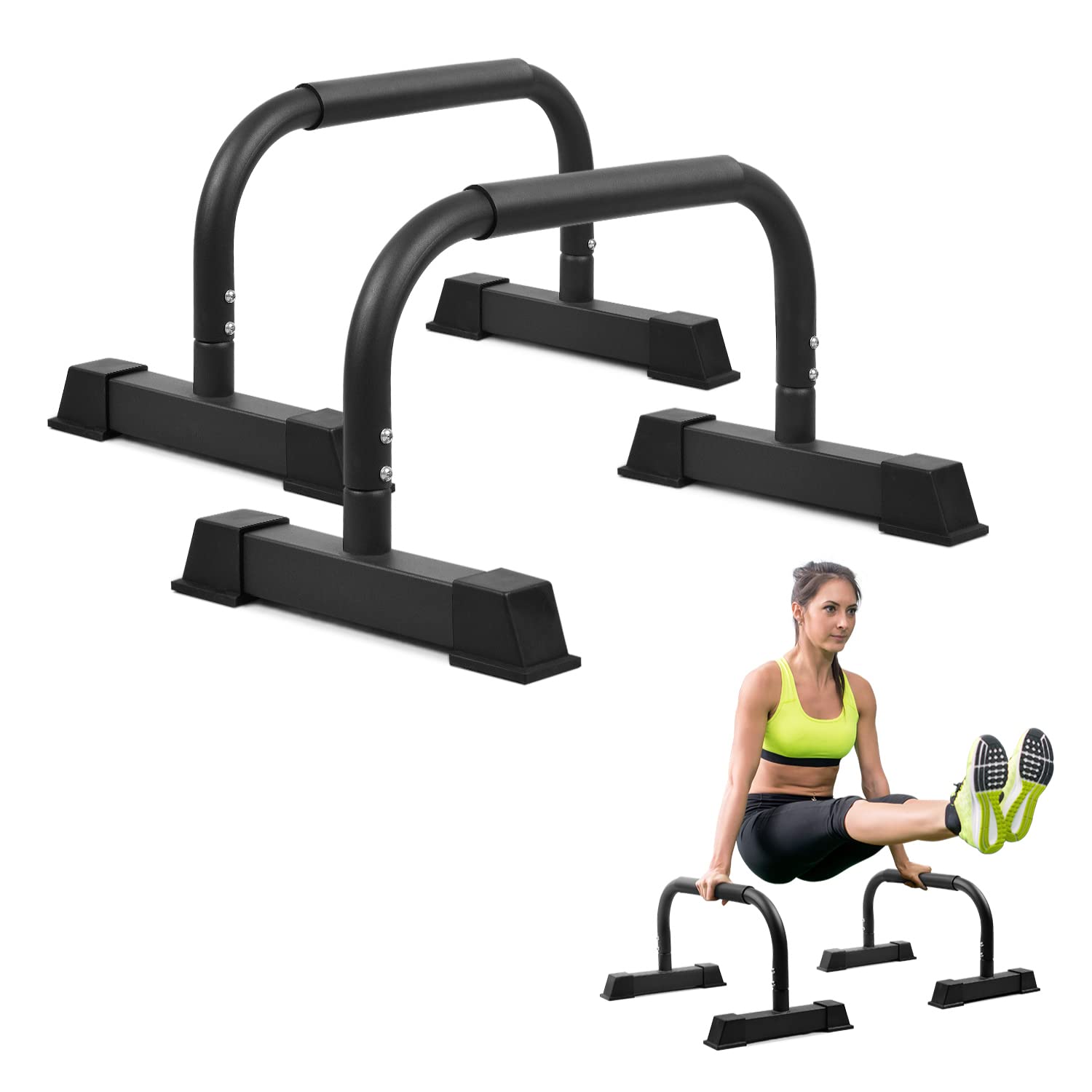 Yes4All Steel/Solid Wood Push Up Stand Parallel Bars Parallettes Non-slip Rubber Feet For Floor Use, Supports Calisthenics Exercises and Upper Body Strength Workouts Perfect For Men And Women