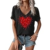Womens Funny Valentines V Neck Shirt Lover Heart Cut Out Cold Shoulder Short Sleeve Tee Couple Matching Spring Top