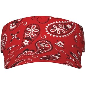 Red Redpaisley Boho Adjustable Adult Visor Sun Hat with Sweatband Curved Brim for Outdoor Daily Wear