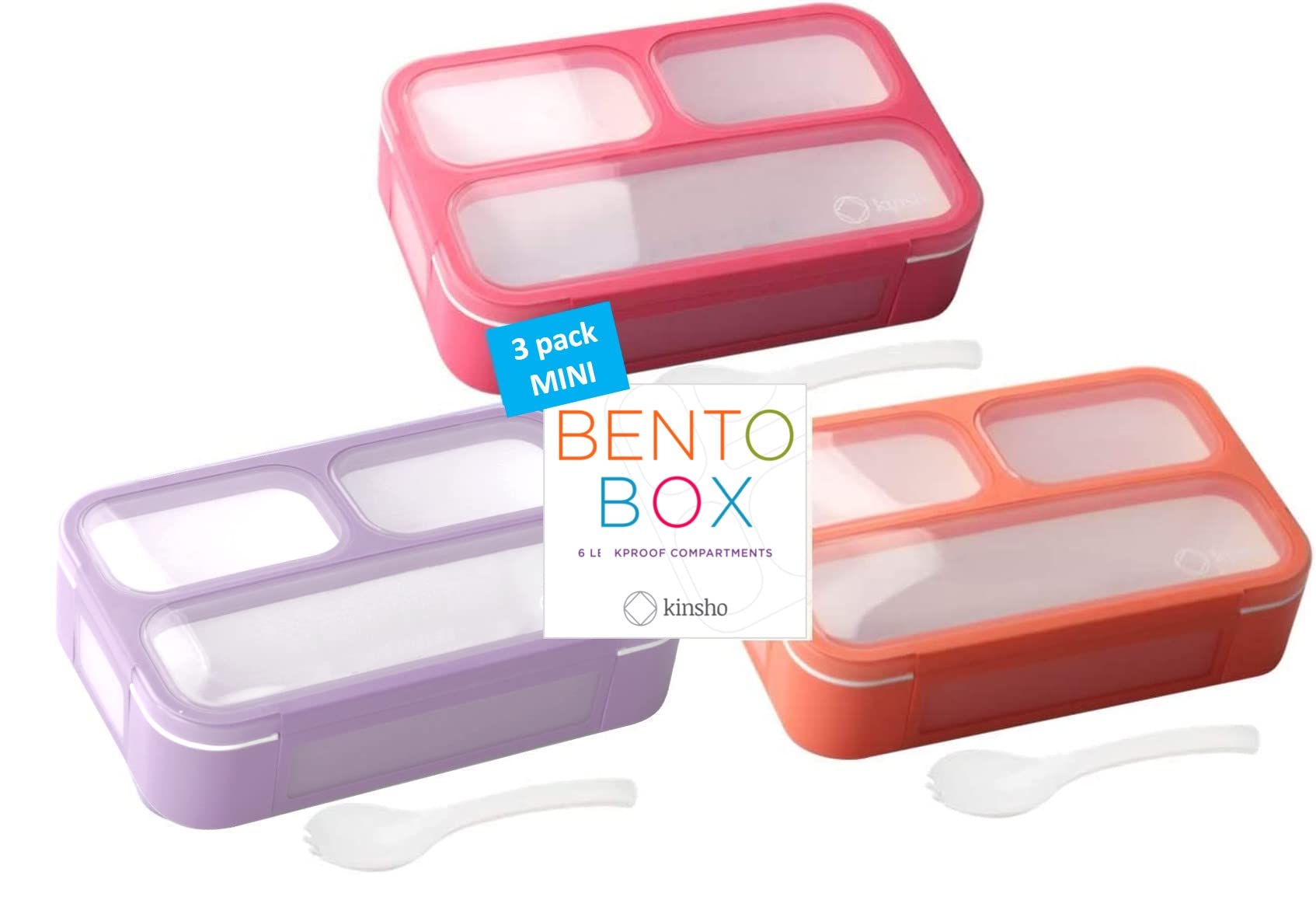 Small Snack Containers for Kids Toddlers - 3 Compartments (Set of 3) - Leak-Proof Reusable Boxes with Lids -BPA-Free Plastic Mini Bento Lunch Box - Ideal for School, Holds 2 Cups (Pink+ Purple+ Coral)