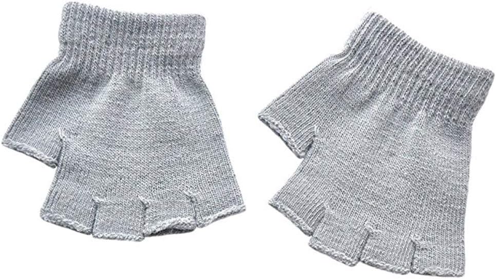 Fingerless Winter Gloves Knitted Fleece Lined Mittens Half Finger Knitted Magic Stretch Gloves Unisex Kids(Grey)