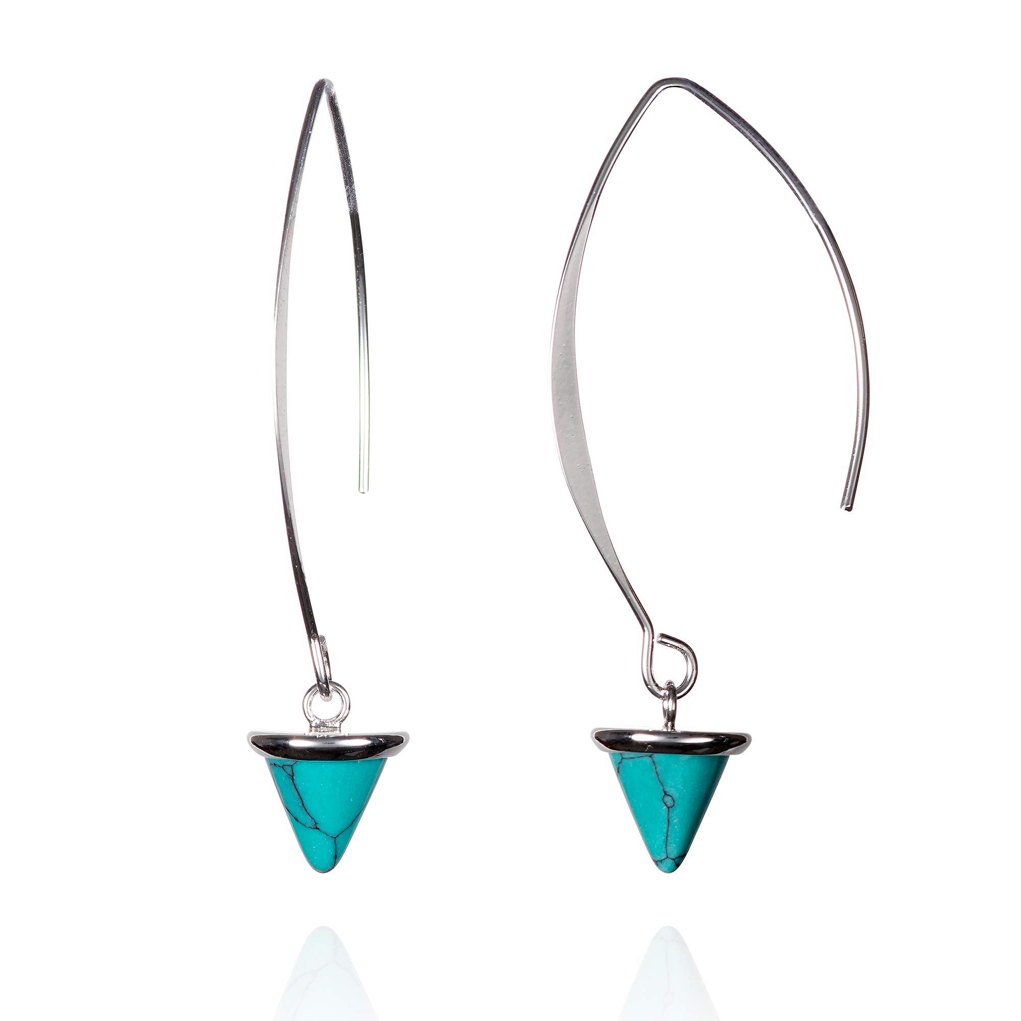 Namana Long Statement Earrings - Silver Dangle Earrings with Turquoise Stones