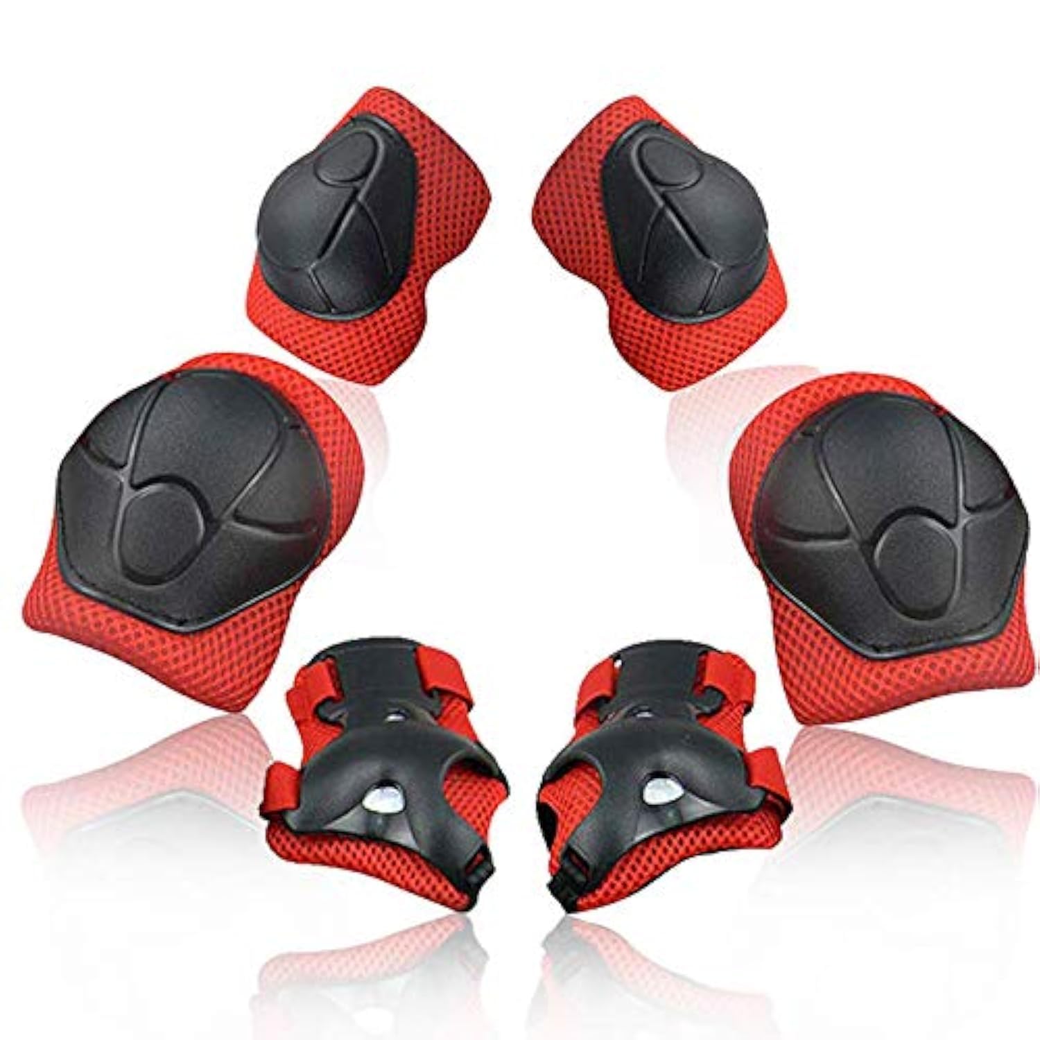 Heatigo Children Protective Gear Set, 6pcs Adjustable Wrist Guards Protective Gear Kit for Roller Skating Skateboard Scooter Cycling Knee Pads (Red)
