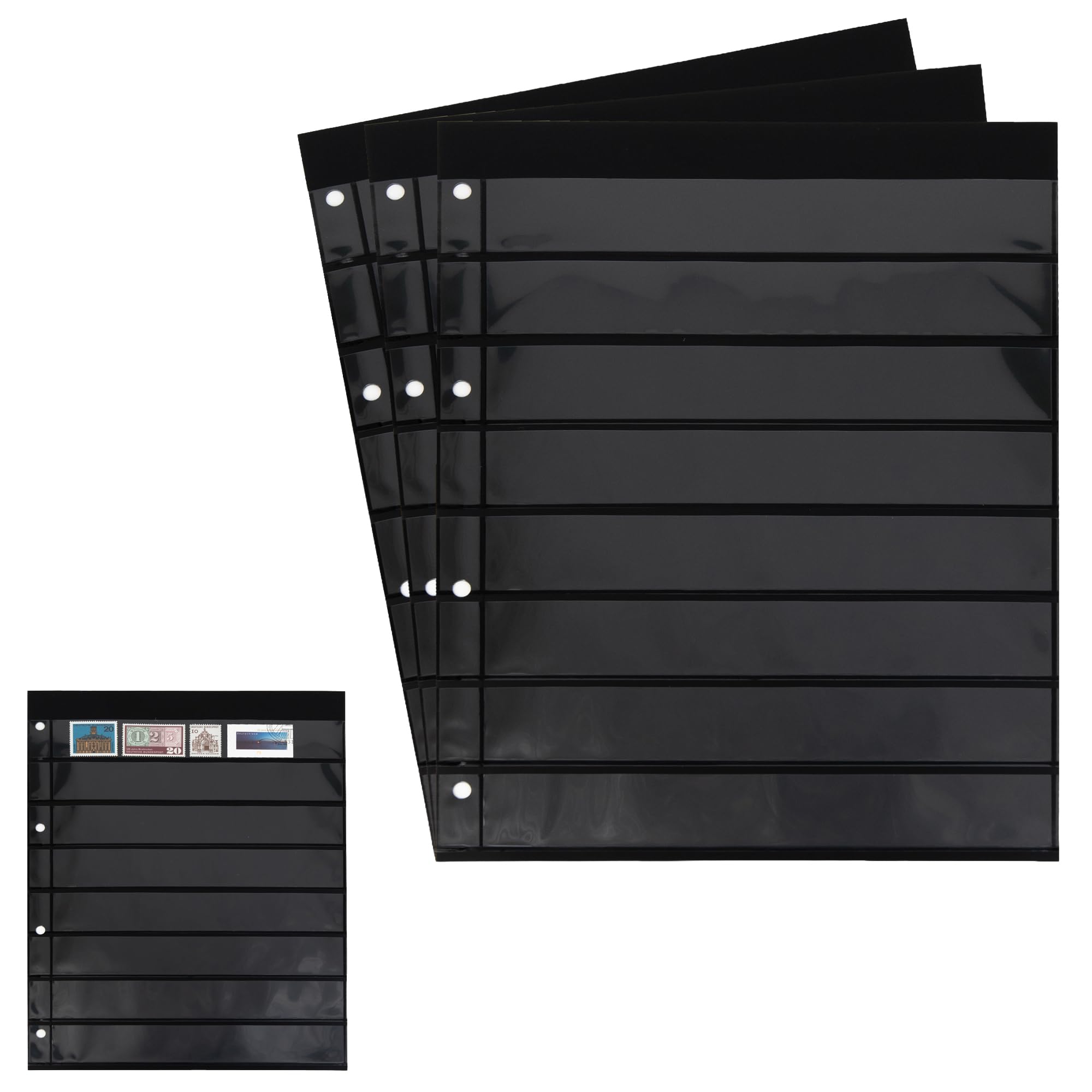 3 Prophila double-sided stocksheets, 8-way division, 8 pockets