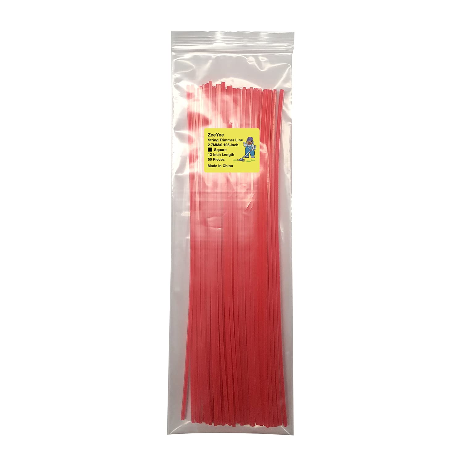 ZeeYee 50 Pieces Precut Square 2.7mm by 30cm Length Grass String Trimmer Line