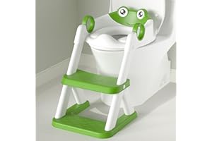 COOSEYA Frog Toilet Seat, Potty Training Seat for Toddler, Upgrade Potty Training 2 in 1 Toddler Toilet Seat for Boys Girls,Waterproof Soft Mat Non-Slip Step Stool