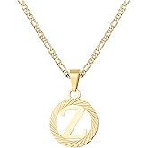 SAELACY Gold Initial Necklace for Women Men 14K Gold Silver Tone Round Letters Figaro Chain Necklaces, Capital Monogram Alphabets from A-Z-