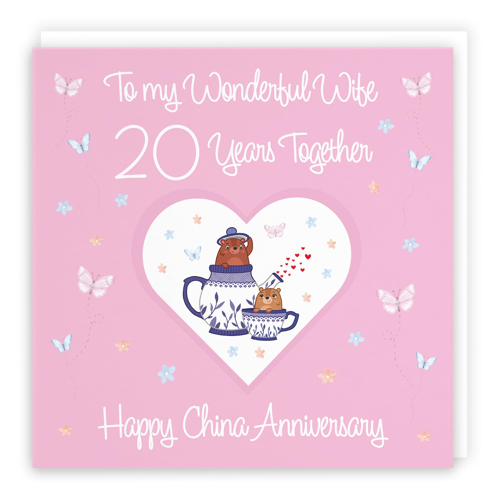 Hunts England - Large Wife 20th Anniversary Card - 20 Years - China Anniversary - Romantic Meadows - Fun Card - Twentieth Anniversary Card For Wife - 210 x 210 mm