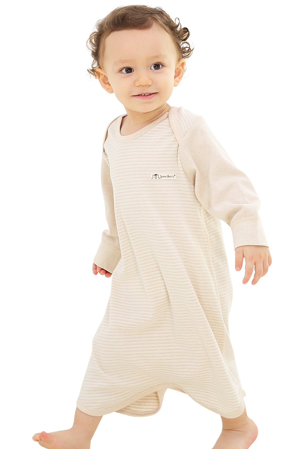 Jane Chen\'s Baby Snap Striped Long Sleeve Onesie Organic Color Cotton Bodysuit (Height 80, Apricot Striped)