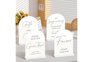 CEUQIESO 4 Pcs Arch Acrylic Wedding Signs with Stand for Ceremony Reception, 5x7 inch White Arched Wedding Table Signs and Base, 1/8" Thick Arch TableTop for Wedding Reception & Event Party Table