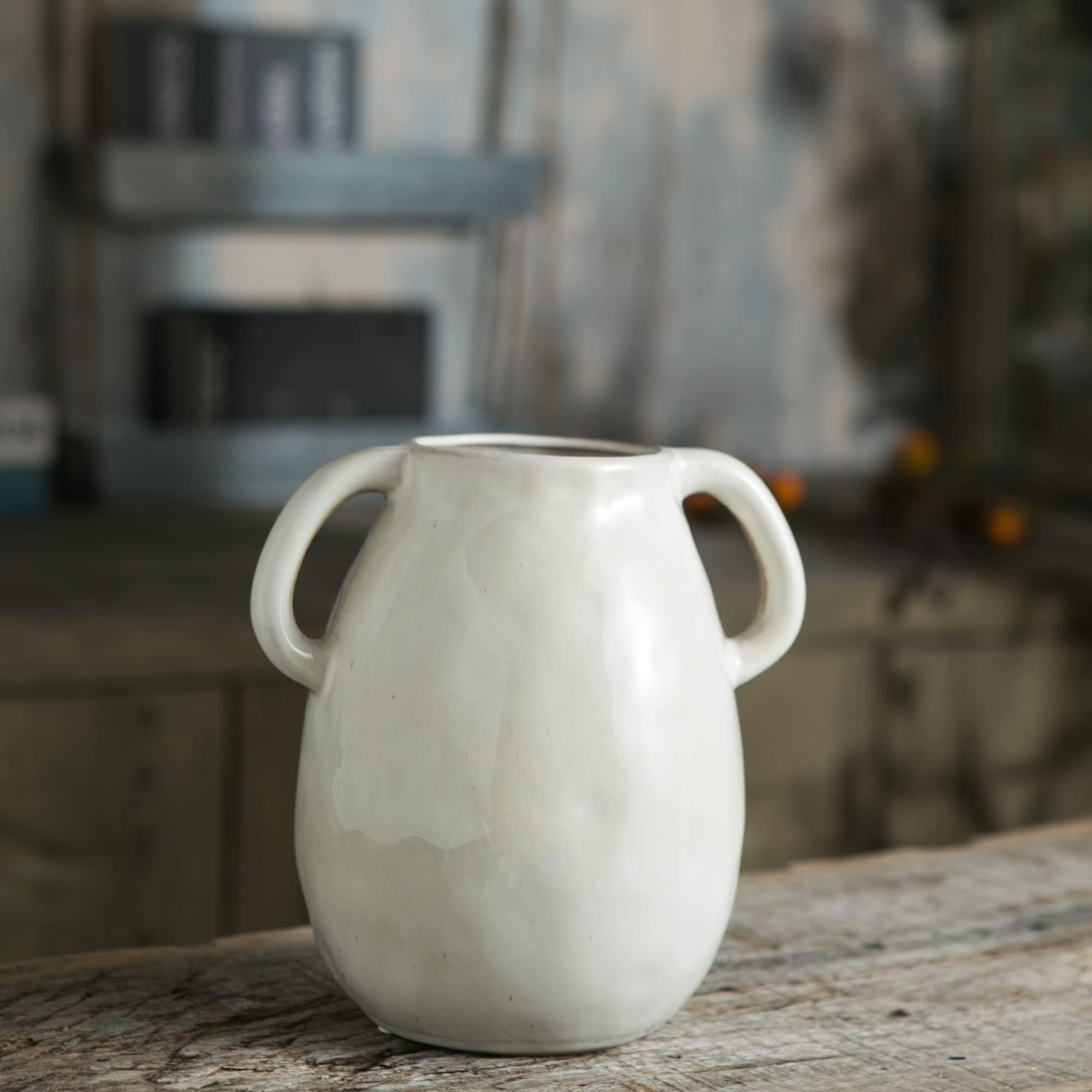 Tanvecle White Ceramic Vase with 2 Handles, Modern Farmhouse Vase for Home Decor, Rustic Terracotta Vase, Decorative Pottery Flower Vase, Clay Samll Vase, Centerpieces for Dining Table - 7 Inch Tall - Image 9