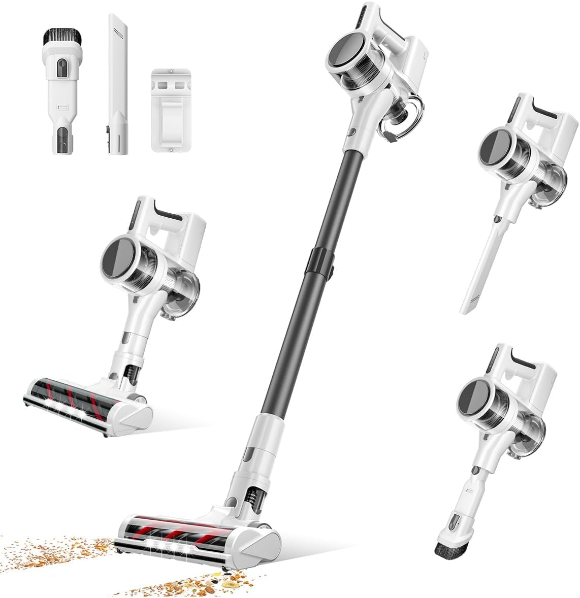 Photo 1 of Cordless Vacuum Cleaner, 80,000 RPM Motor and Power Filtration, Stick Vacuum with 2200 mAh Battery, 35 Mins Worktime, 2 Modes, Rotated Multi-Heads, Height-Adjustable Vacuum for Home (Harbor White)