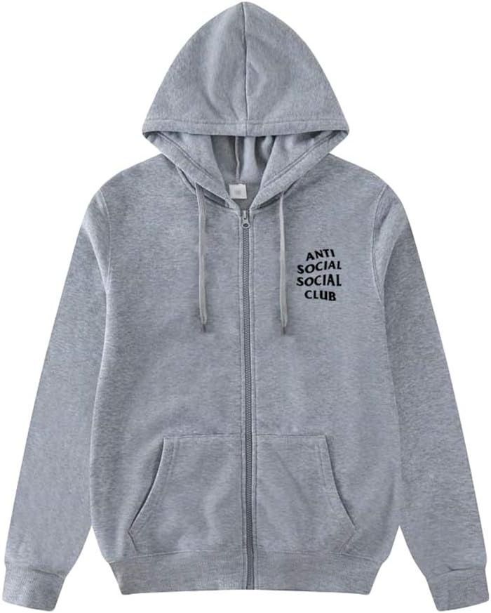 Ketamyy Mens Womens Pullover Zip Up Hooded Winter Volvet Lining Casual Sweatshirts Hip Hop Kanye Anti Social Social Club Printed Hoodie Jumper Sweater with Pockets