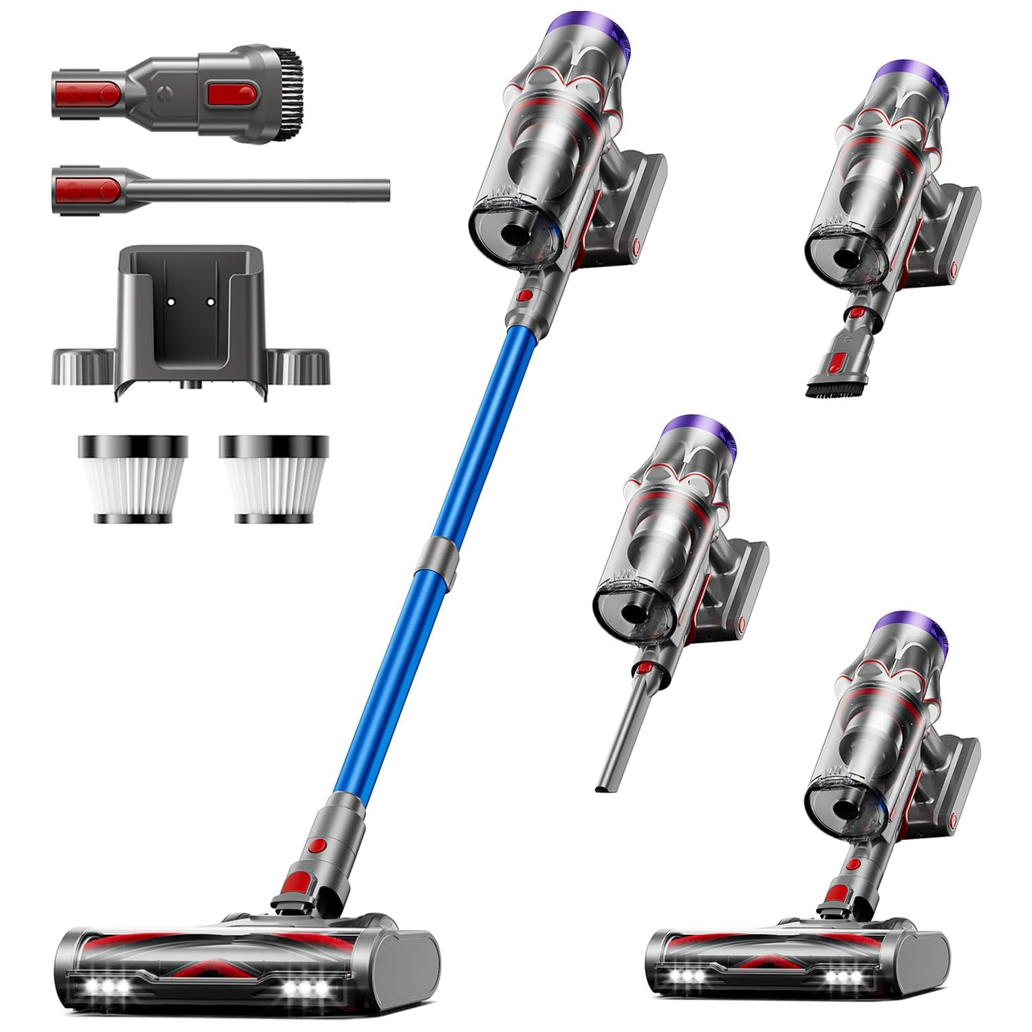 Akku Staubsauger 50000Pa/600W/65Min，Staubsauger Kabellos 1,8L mit OLED-Display, Mit Staubentfernungsfunktion, Selbststehender, Verwicklungsfreier Bürstenkopf,für Tierhaare/Teppiche/Hartböden/Auto