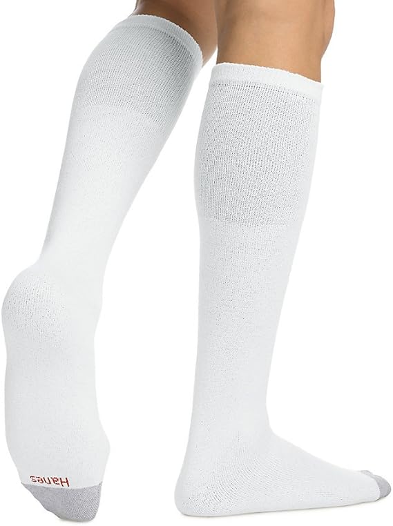 Mens Hanes 6 Pair OvertheCalf Tube Socks 180/6 White 10 15 at