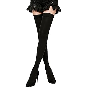 Utaly Halloween Thigh High Socks for Women & Girls Striped Pumpkin Over Knee Stockings Cosplay, Party, Costume Accessory