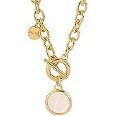 14K Filled Gold Flower Toggle Necklace For Women - Round Pendant Necklaces Thick Chain Toggle Clasp Punk Collar Necklace Long Chain, Flower Pendant Charm Choker Necklace