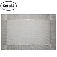 ASmile Table Place Mats Woven Vinyl Environment PVC, Washable Stain Heat Resistant Non-Slip Insulation for Dining Room, Home, Party, Celebration, Kitchen Decor-Set of 4(Silver Plaid)