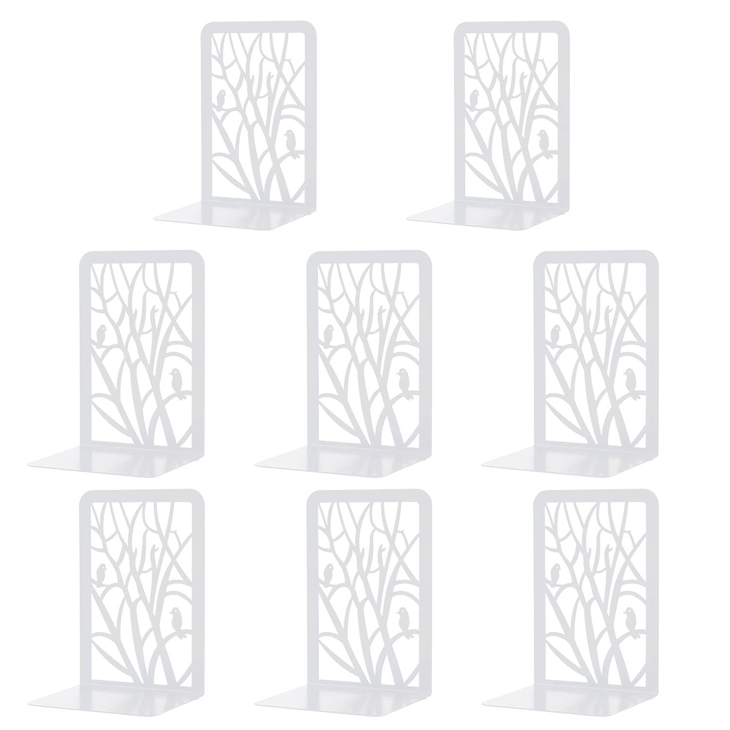 4 Pairs Metal Book Ends, MSDADA Desk Bookends Heavy Duty, Book Ends Holder for Shelves, Metal Bookends for Office&School, Book Shelf Holder Home Decorative, Bookend Supports, Book Stoppers(White)