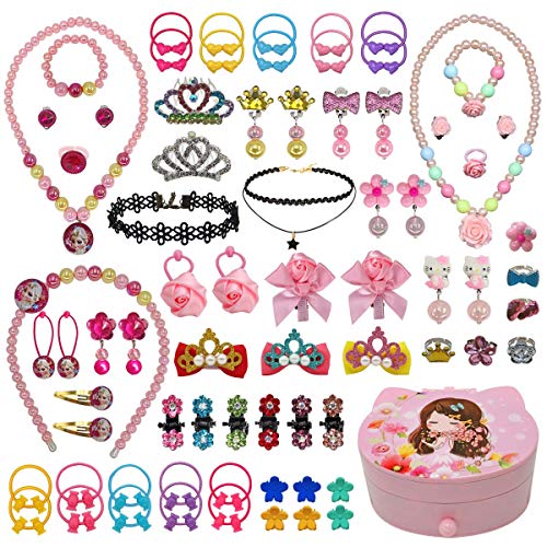 HUIXIANG Princess Pretend Jewelry Dress Up 98 Pack Little Girl Toy Play Set Accessories with Drawer Jewellery Box - Thumbnail 7