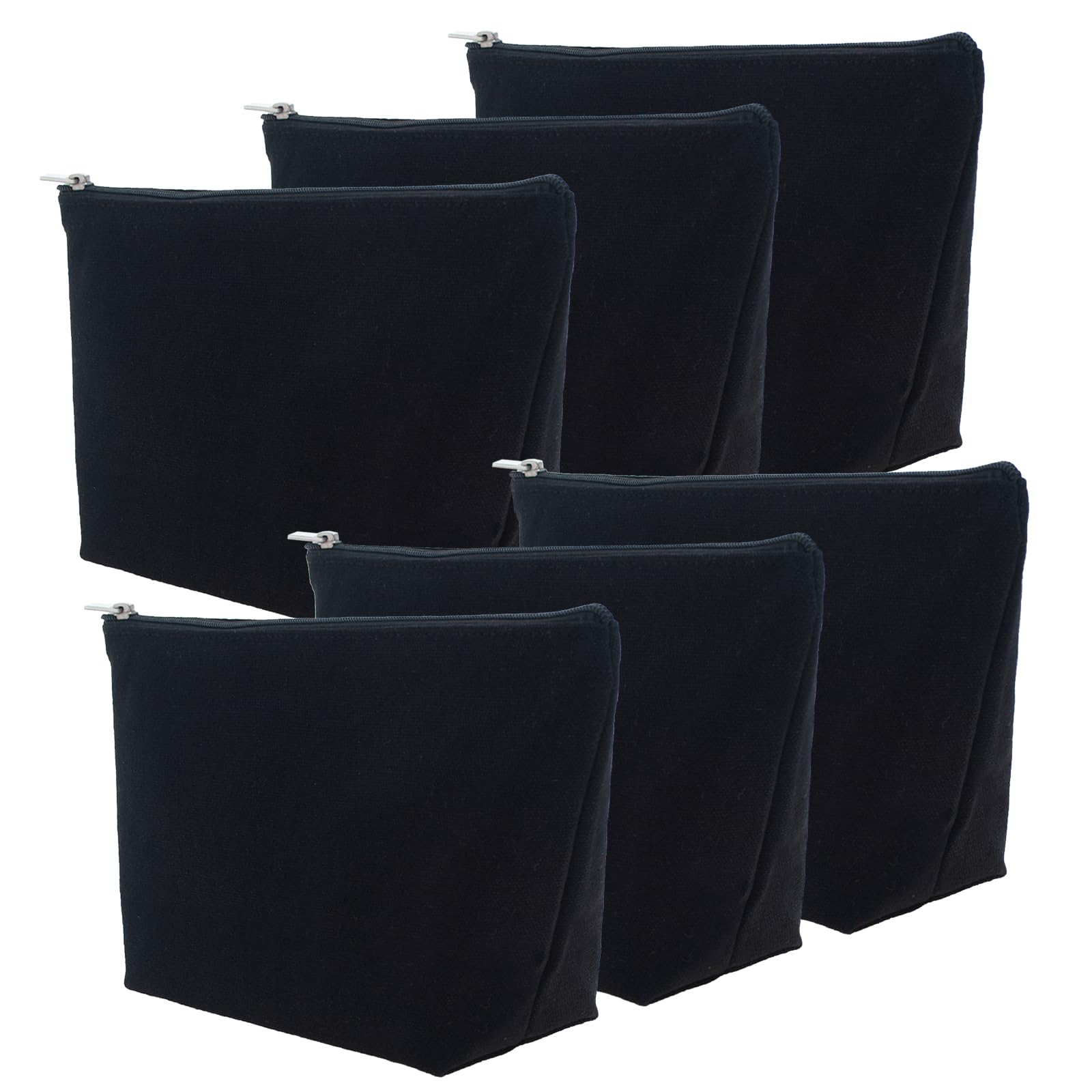 Aspire 6-Pack Black Canvas Cosmetic Bag, Multi-Purpose Travel Toiletry Bag, 9-1/2 x 5-1/2 x 3 Inches