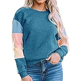 BLUEMING Women's Crewneck Sweatshirt Long Sleeve Tops Casual Pullover Color Block Shirts