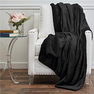 The Connecticut Home Company Micromink Velvet with Sherpa Reversible Throw Blanket, Many Colors, Super Soft Large Wrinkle Resistant Blankets, Hypoallergenic Washable Couch or Bed Throws, 70x60, Black