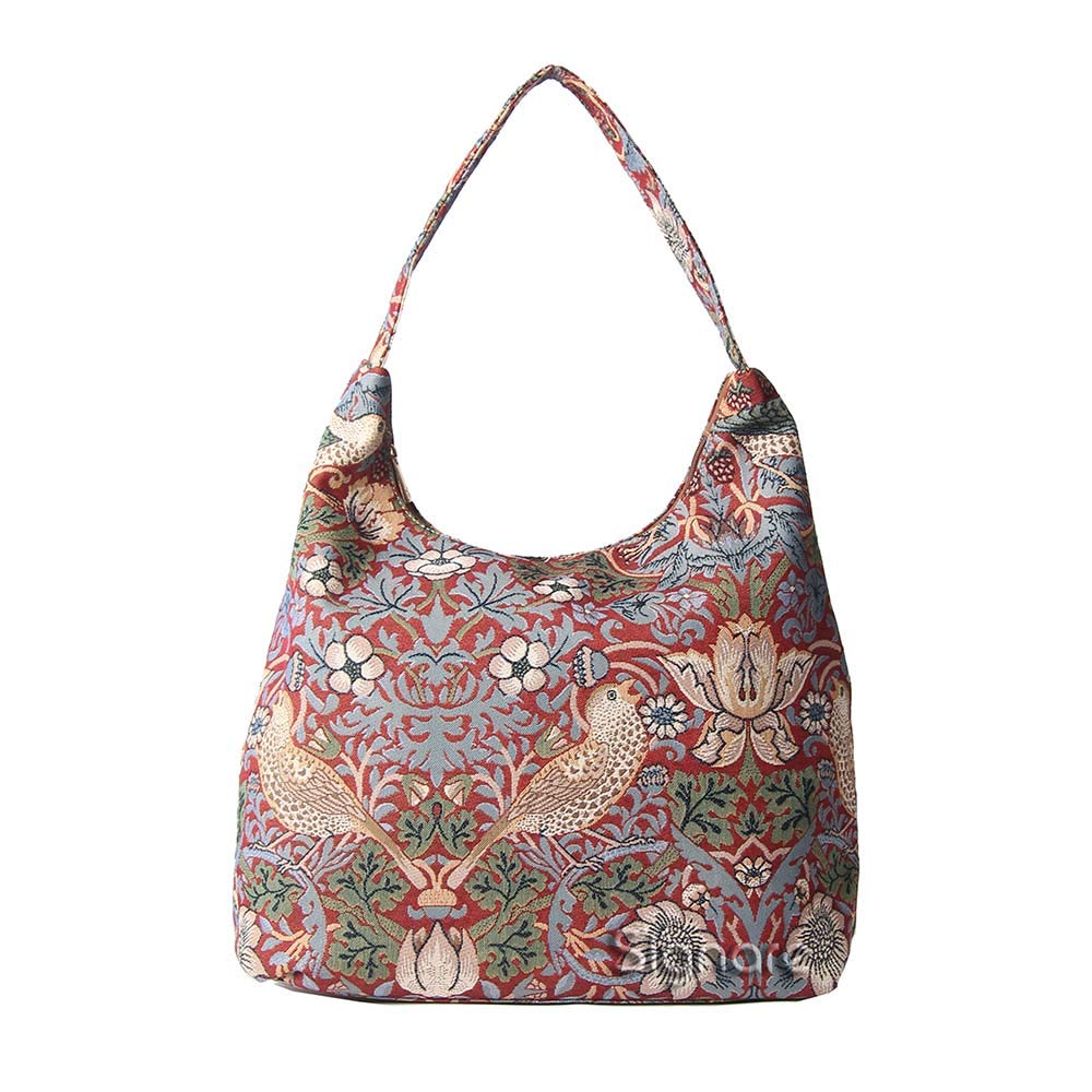 Signare Tapestry Hobo Shoulder bag slough purse for Women with Garden Design (Strawberry Thief Red)
