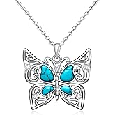 Fenthring Butterfly Necklace for Women Turquoise Necklace Pendant Sterling Silver Butterfly Jewelry Gifts for Birthday Christmas