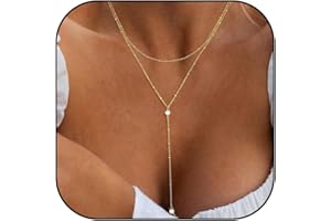 Layered Long Necklace for Women Trendy Gold Lariat Necklace Leaf Statement Necklace Rhinestone Y Drop Necklace Gold Box Beade