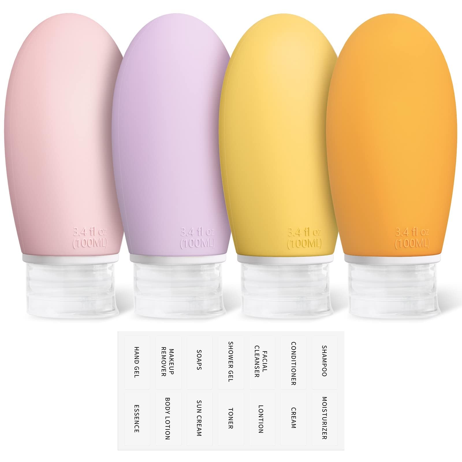 Opret 100ml Silicone Travel Bottle for Toiletries, 4 Pack Leak Proof Refillable Travel Containers Squeezable Travel Essentials for Shampoos, Conditioner and Cream, BPA Free and TSA Approved — image 1