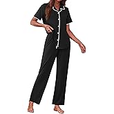 Ekouaer Women's Pajama Sets Button Down Loungewear Short Sleeve Sleepwear 2 Piece Pants Pjs Set with Pockets S-XXL