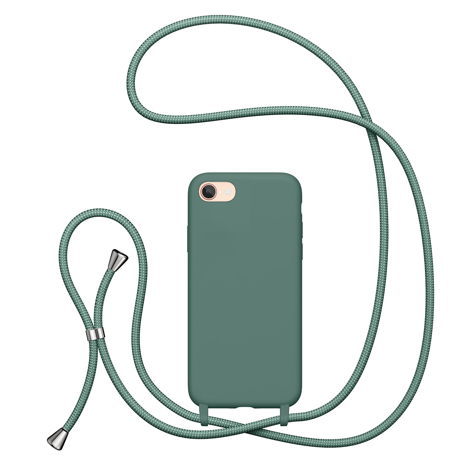 UEEBAI Crossbody Lanyard Phone case for iPhone 7/8/SE 2022 5G/SE 2020, Silicone Phone Cover Necklace Cord Strap Soft Shockproof Protective Case for iPhone SE3/SE2 - Pine Green