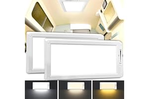 2 Pack LED Interior Lights, 3 Color Super Bright Fixture,12V RV Ceiling Dome Light With ON/Off Dimmable Switch, Energy Saving