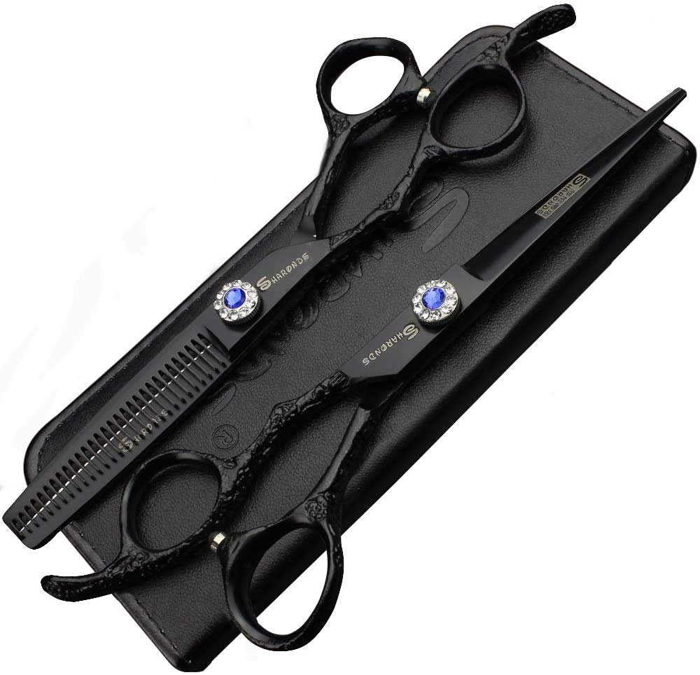Hairdresser Professional Scissors Set Left-Handed 6/7/7.5/8/9 inch Hair sparse Scissors Hairdressing Scissors 440C (6 inches, 2 Pieces-A)