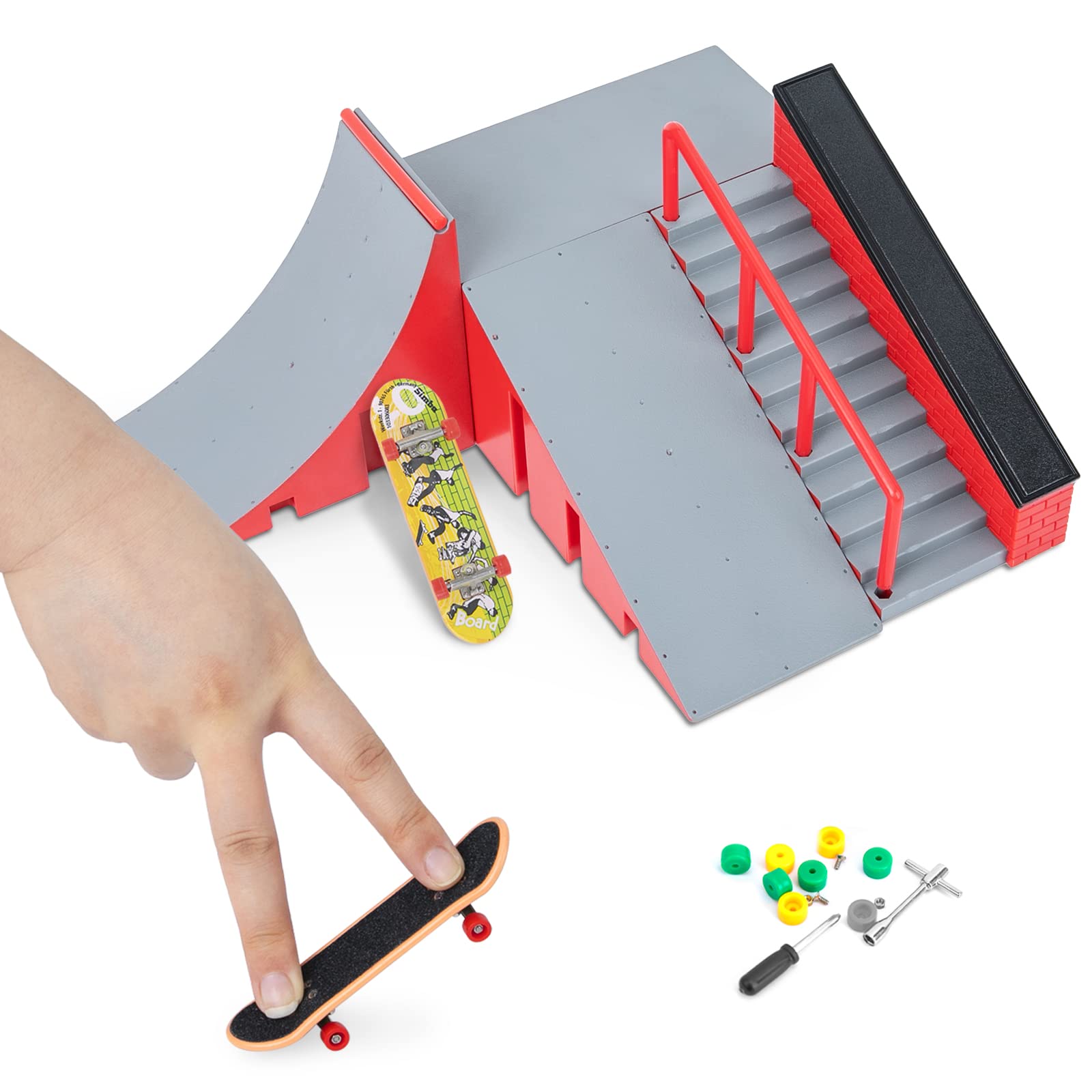 Gr8ware Finger Skateboard Ramp Set, Mini Skate Park Kit Ultimate Finger Skating Board Ramp Track with Tools Fingerboard Training Props Educational Toy Set for Kids Birthday Gift