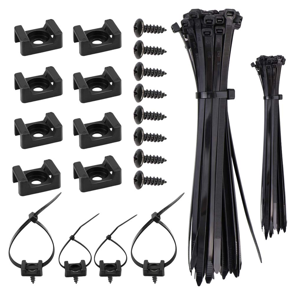 SelfTek 50Pcs Cable Tie Mount with 50 Pcs M5 Screws and 100Pcs 2 Size Self-Locking Cable Zip Ties 15cm/4.7 and 20cm/7.9inch for Wire Management
