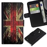 Paccase / Flip Leather Wallet Case Card Holder Slot Pouch for - Grunge Wood Retro Union Jack Flag - Samsung Galaxy S4 Mini i9190 MINI VERSION!