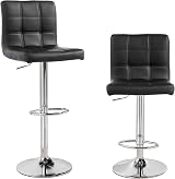 Panana Height Adjustable Cuban Bar Stool Set of 2 Black PU Leather 360° Swivel view 1