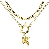 Bubble Gold Letter Necklace Layered Initial Necklaces for Women Dainty Cuban Chain Choker Necklace 14K Gold Plated Letter Necklace Personalized Name Necklace Cute Jewelry Gifts