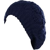 BYOS Women Mid-Weight Slouchy Leafy Cutout Crochet Soft Knit French Beret Hat