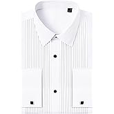 J.VER Tuxedo Shirts for Men French Cuff Dress Shirt with Metal Cufflinks Formal Business Pleated Shirt for Prom Wedding Party