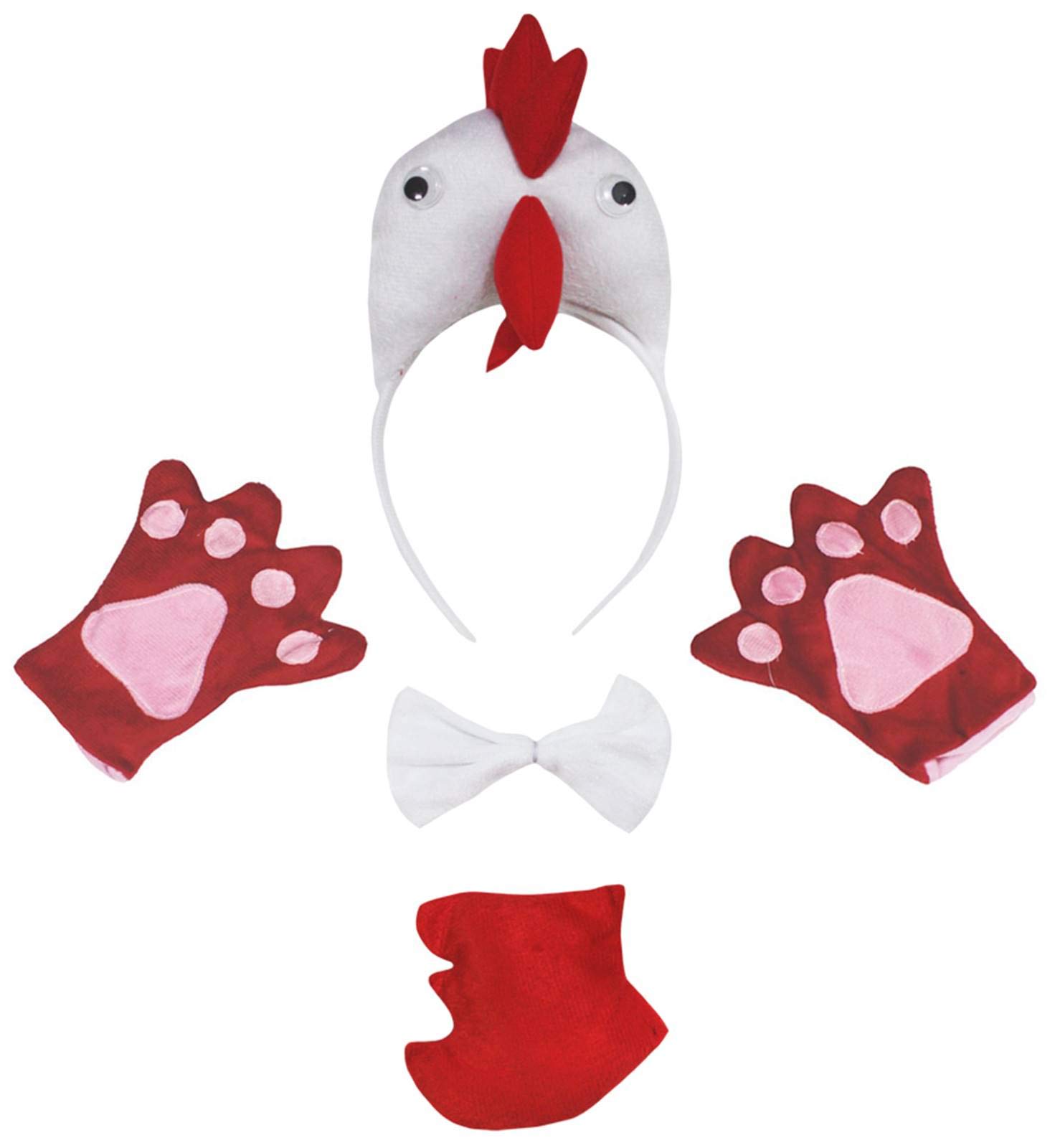 Petitebelle Hen Headband Bowtie Tail Gloves 4pc Children Costume 1-10y (White, 1-5 Years)