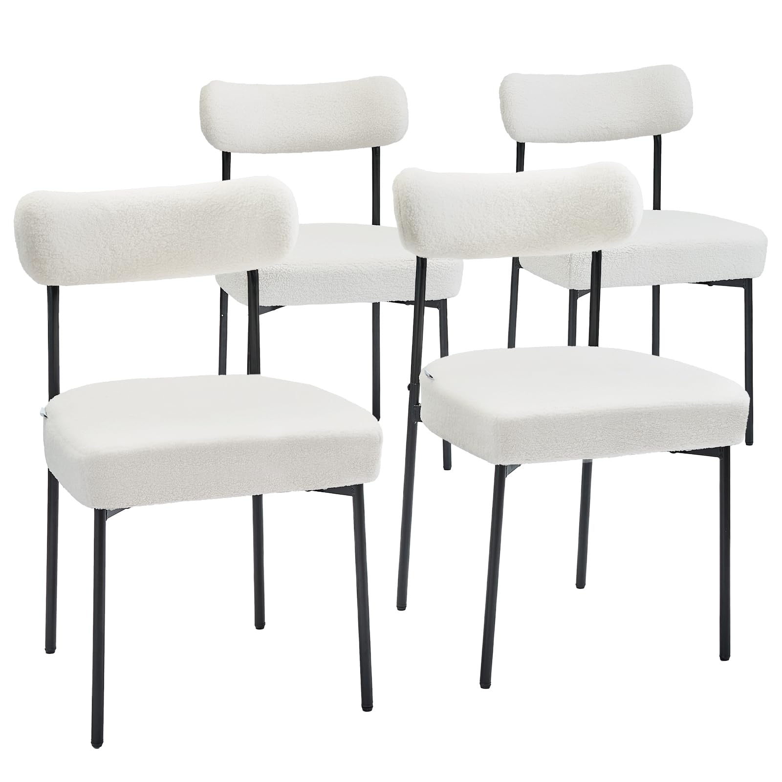 Photo 1 of VEVOR Boucle Dining Chairs Set of 4, Mid Century Modern Sherpa Accent Chairs, Upholstered Side Chair for Dining Room, Space-Saving White Kitchen Chair with Curved Backrest and Black Metal Legs